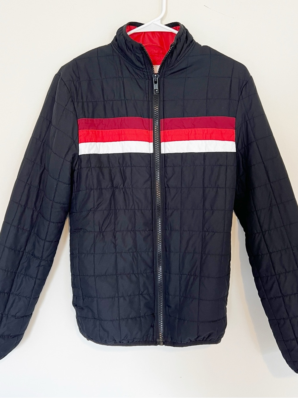 Aeropostale Mens Black Quilted Puffer Small Lightweight Retro Striped Jacket